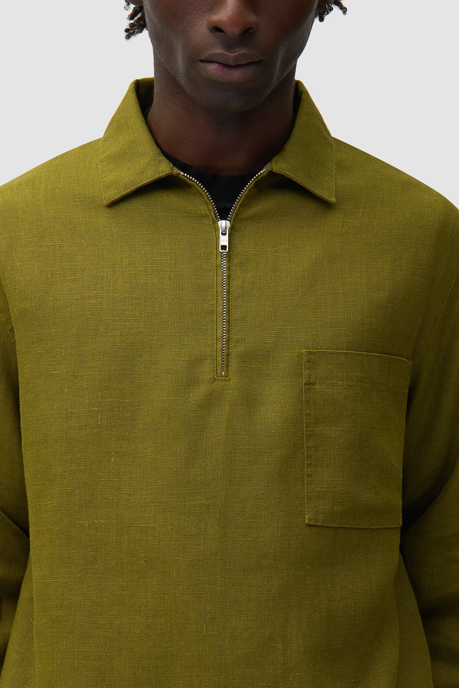 Pull à fermeture éclair quart de longueur en lin - Vert