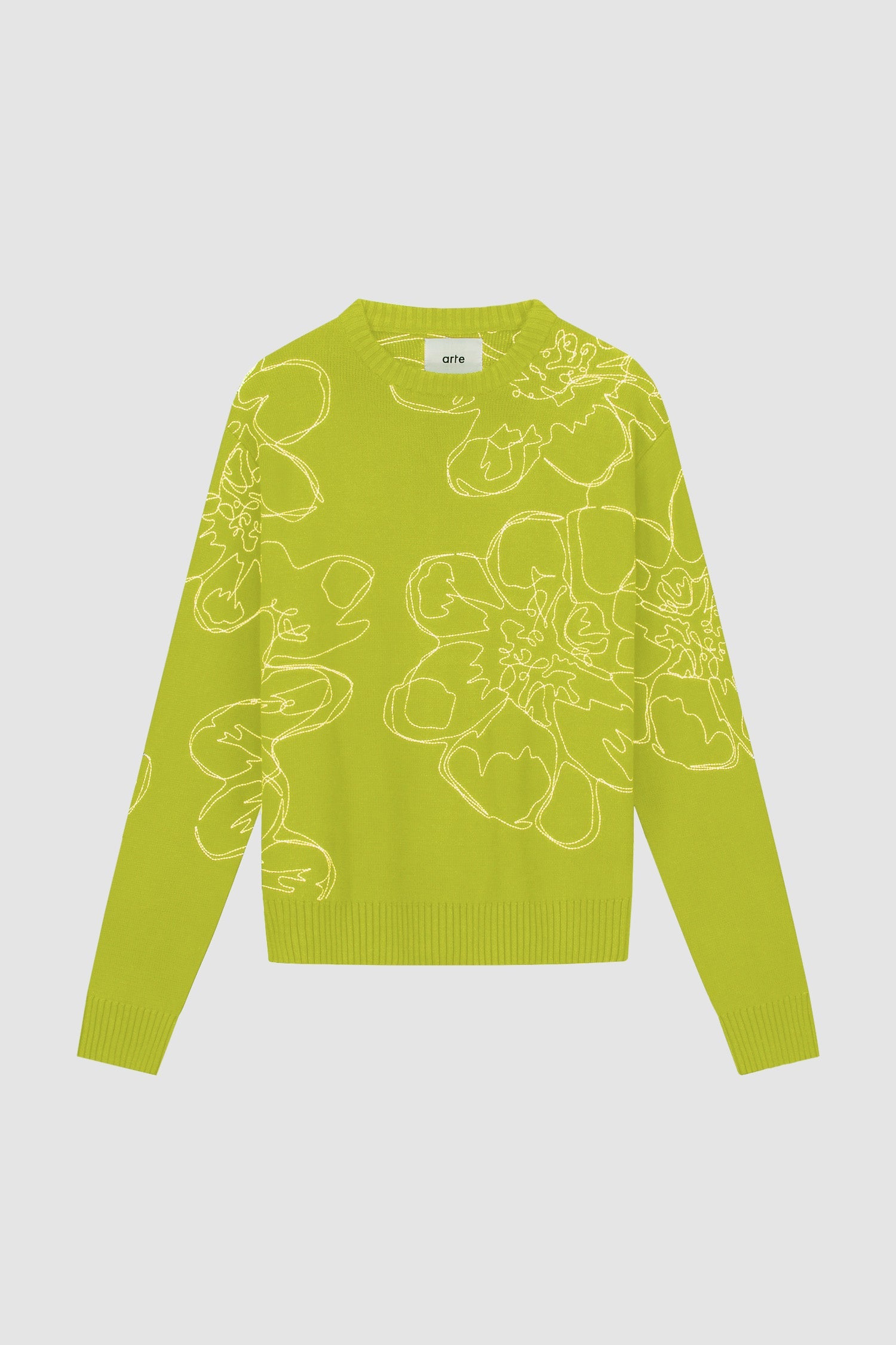 Tricot à fleurs brodées - Vert clair