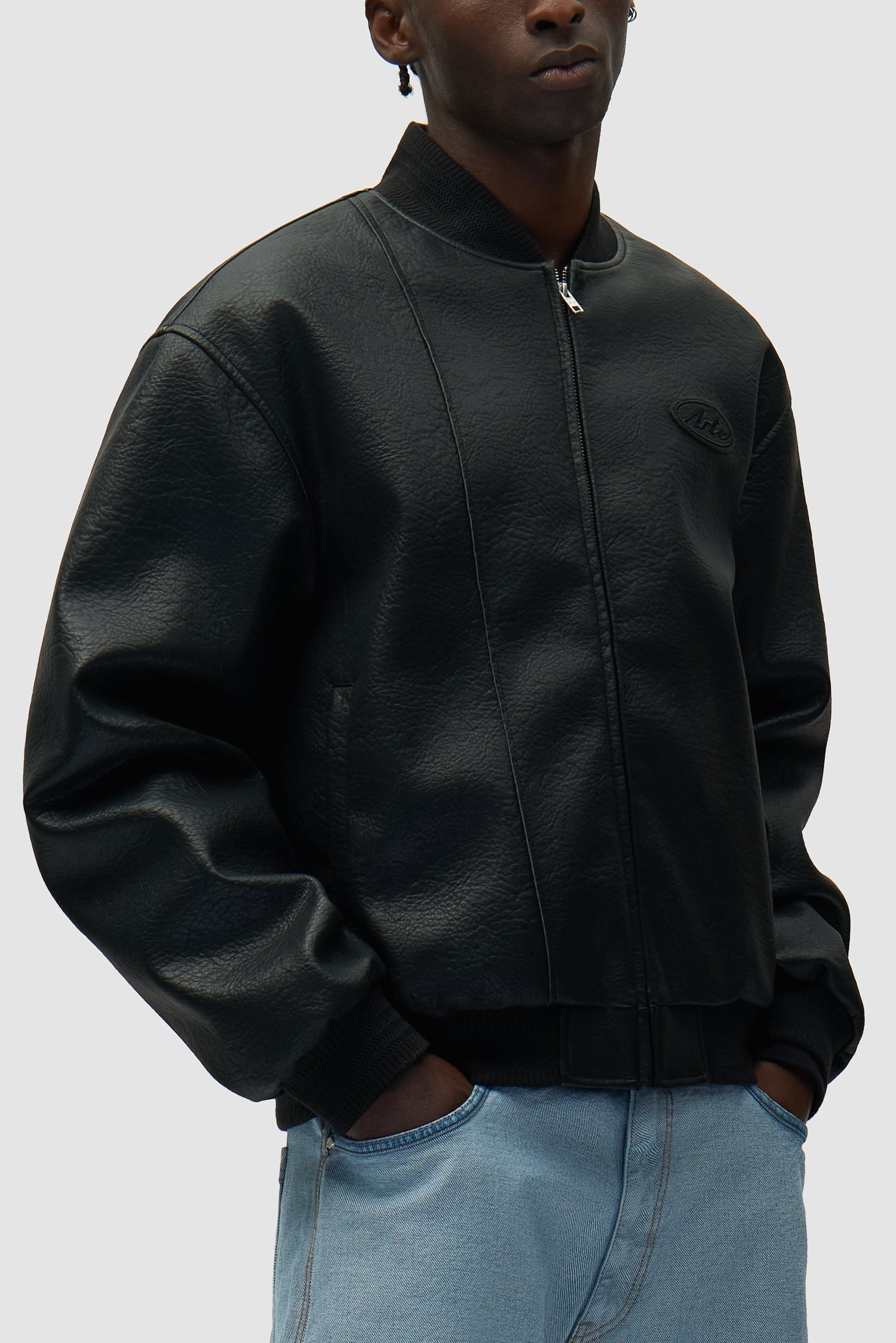 Veste universitaire en cuir - Noir